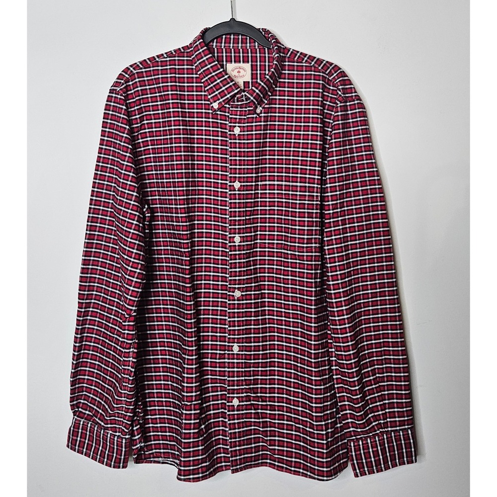 Brooks Brothers Red Fleece Plaid Button Down Long Sleeve Shirt Mens Patriotic XL